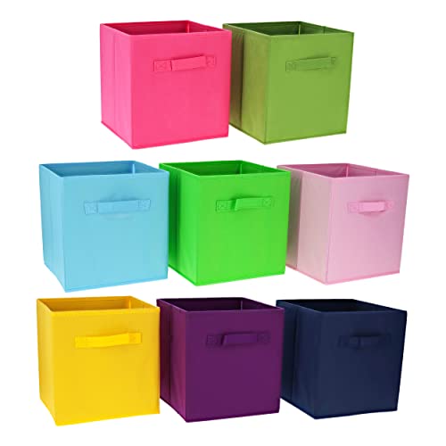 7Penn Basket Cube Storage - 8pc Colorful Fabric Basket Organization Bins with Handle - For Home, Office, or Classrooms