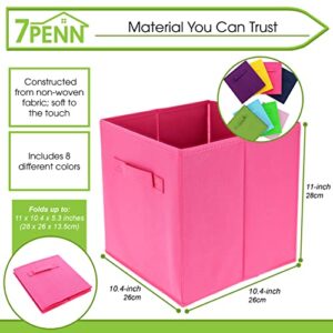 7Penn Basket Cube Storage - 8pc Colorful Fabric Basket Organization Bins with Handle - For Home, Office, or Classrooms