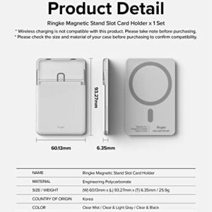 Ringke Magnetic Stand Slot Card Holder [Phone Wallet + Stand] ID & Credit Card Holder for Phone Case, Magnetic Card Wallet Compatible with Magsafe, iPhone 13, 12, Pro Max Mini - Clear & Light Gray