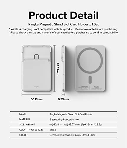 Ringke Magnetic Stand Slot Card Holder [Phone Wallet + Stand] ID & Credit Card Holder for Phone Case, Magnetic Card Wallet Compatible with Magsafe, iPhone 13, 12, Pro Max Mini - Clear & Light Gray