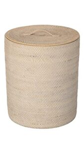 kouboo loma round rattan hamper and laundry basket with lid removable white-wash