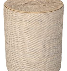 KOUBOO Loma Round Rattan Hamper and Laundry Basket with Lid Removable White-Wash