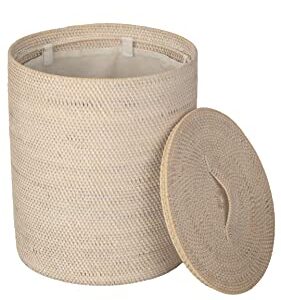 KOUBOO Loma Round Rattan Hamper and Laundry Basket with Lid Removable White-Wash