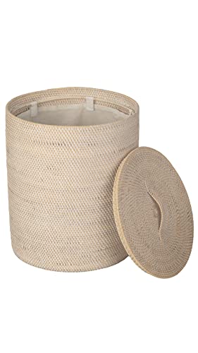 KOUBOO Loma Round Rattan Hamper and Laundry Basket with Lid Removable White-Wash
