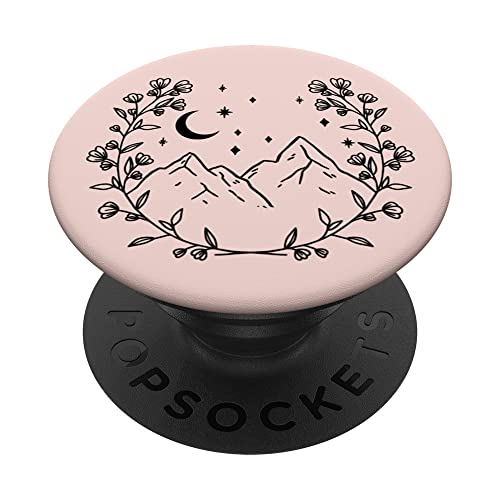 Pale Light Pink - Boho Chic Floral Moon Mountain PopSockets Swappable PopGrip