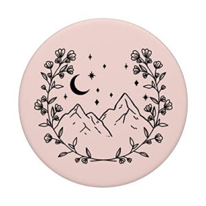 Pale Light Pink - Boho Chic Floral Moon Mountain PopSockets Swappable PopGrip