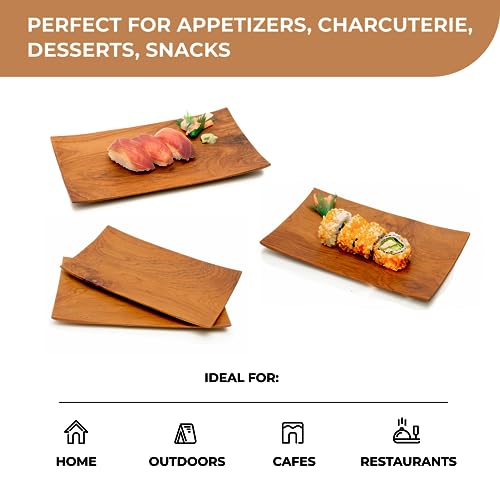 RaTeak Teak Wood Serving Plate (10″ x 6″, Set of 4) | Wooden Platters for Serving Sushi, Sashimi, Charcuterie, Food, Appetizers, Desserts, Snacks | Premium & Handmade