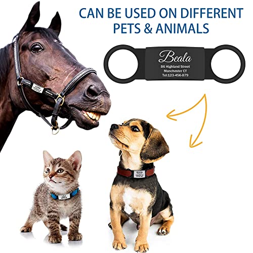 JATEBI 2 Pack Personalized Dog Tag, Slide-On Pet ID Tags,Stainless Steel Dog Tags, No Jingle Slide on Cat ID Tag, Custom Engraved No Noise Animal Identification Tag(L Black)…