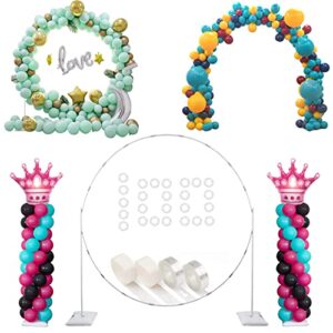 decojoy balloon arch stand, 7.5ft large round backdrop frame, adjustable half circle arch, 2 set reusable metal ballon column kit with base 3in1 for birthday, wedding, graduation, baby shower party