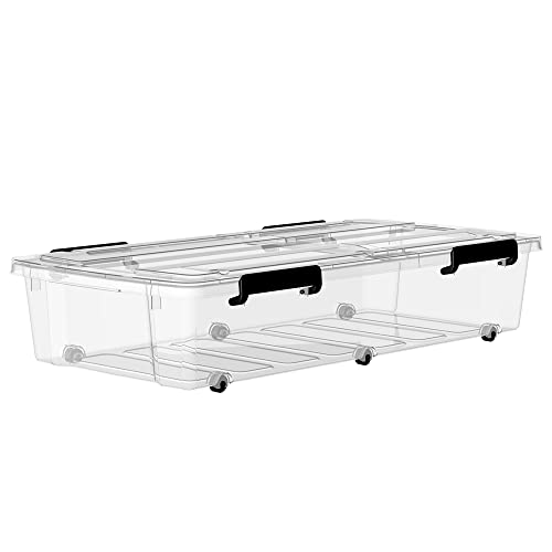 Cetomo Set of 50L*4 Under Bed Storage Container with Lids Storage Container With Durable Buckles Multipurpose Container Chest Wheeled With Lids (C0152*4)