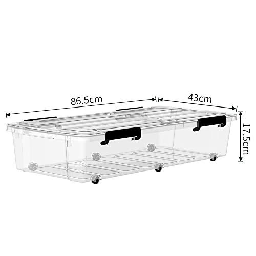 Cetomo Set of 50L*4 Under Bed Storage Container with Lids Storage Container With Durable Buckles Multipurpose Container Chest Wheeled With Lids (C0152*4)