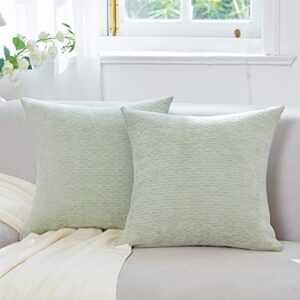 wlnui light sage pillow covers 18x18 inch set of 2 luxurious decorative chenille throw pillow covers square cushion covers for couch sofa bed living room farmhouse home decor