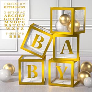 gold balloon boxes 70pcs set for party decoration - transparent letter boxes for baby shower, bridal shower, gender reveal & birthday party - hard paper card, pet material, reusable, easy set up