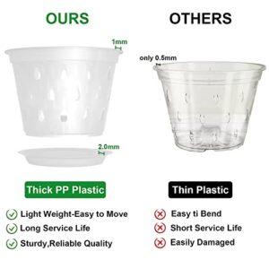 Suguder 8 Pack 7 Inch Orchid Pot, Orchid Pots with Holes and Saucers, Clear Plastic Plant Flower Pot for Indoor Outdoor Garden