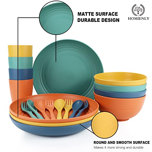 Wheat Straw Dinnerware Sets Unbreakable Cereal Dinnerware Sets Microwave Dishwasher Safe Bowls Cups Plates Set 20PCS Reusable Plates and Bowls Sets for Serving Soup Oatmeal Pasta and Salad