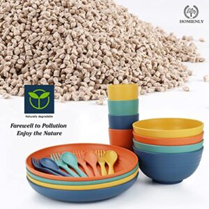 Wheat Straw Dinnerware Sets Unbreakable Cereal Dinnerware Sets Microwave Dishwasher Safe Bowls Cups Plates Set 20PCS Reusable Plates and Bowls Sets for Serving Soup Oatmeal Pasta and Salad