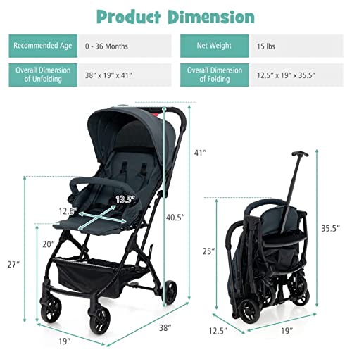 Jogging Stroller, One-Hand Fold Jogger Travel System with 360° Rotate Front Wheels Backrest Adjustable Canopy Safety Harness Footrest Storage Basket Lightweight Jogger Stroller for Baby (Black)