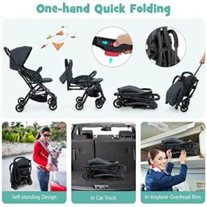 Jogging Stroller, One-Hand Fold Jogger Travel System with 360° Rotate Front Wheels Backrest Adjustable Canopy Safety Harness Footrest Storage Basket Lightweight Jogger Stroller for Baby (Black)