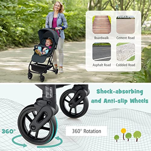 Jogging Stroller, One-Hand Fold Jogger Travel System with 360° Rotate Front Wheels Backrest Adjustable Canopy Safety Harness Footrest Storage Basket Lightweight Jogger Stroller for Baby (Black)