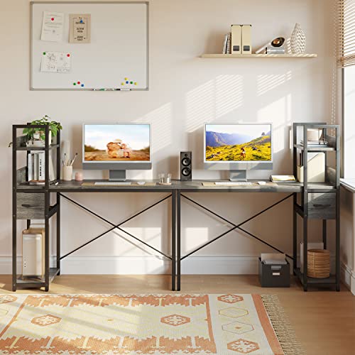 Bestier Home Office Desk with Drawer and Cable Management Rack, 47 Inch Computer Desk with Shelves, Writing Desk with Reversible Storage Bookshelf (Retro Grey Oak Dark)