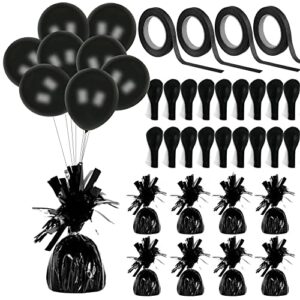 balloon weights balloons & ribbons - balloon weights pack of 12 - black curling ribbon 12 rolls - 48 black balloons - black party decorations black ballons ribbon party favor birthday decor (black)