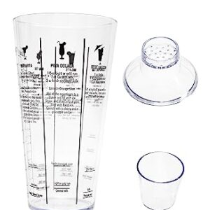 KITESSENSU Cocktail Recipe Shaker - Martini Recipes Measured Plastic Cobbler Shaker with Cap and Built In Strainer - Best Gift for Beginner