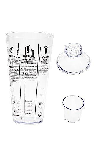 KITESSENSU Cocktail Recipe Shaker - Martini Recipes Measured Plastic Cobbler Shaker with Cap and Built In Strainer - Best Gift for Beginner