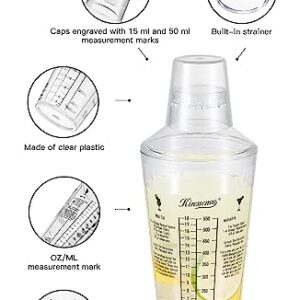 KITESSENSU Cocktail Recipe Shaker - Martini Recipes Measured Plastic Cobbler Shaker with Cap and Built In Strainer - Best Gift for Beginner