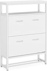 tribesigns shoe cabinet with flip drawers, wood tipping bucket shoe cabinet, shoes storage cabinet with open shelf for entryway bedroom