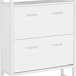 Tribesigns Shoe Cabinet with Flip Drawers, Wood Tipping Bucket Shoe Cabinet, Shoes Storage Cabinet with Open Shelf for Entryway Bedroom