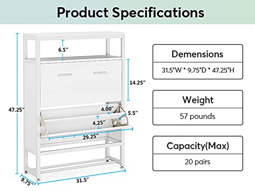 Tribesigns Shoe Cabinet with Flip Drawers, Wood Tipping Bucket Shoe Cabinet, Shoes Storage Cabinet with Open Shelf for Entryway Bedroom