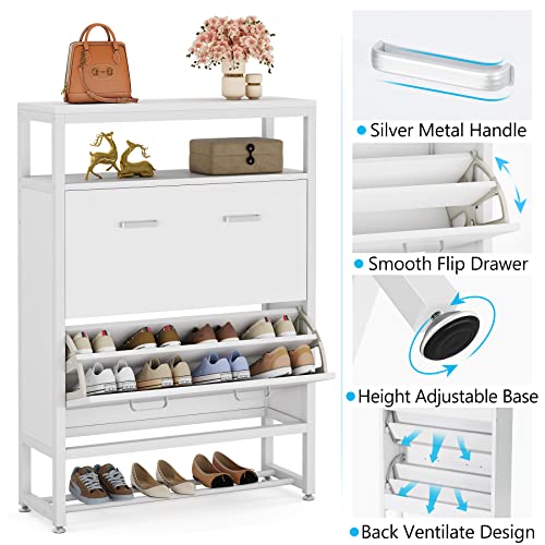 Tribesigns Shoe Cabinet with Flip Drawers, Wood Tipping Bucket Shoe Cabinet, Shoes Storage Cabinet with Open Shelf for Entryway Bedroom