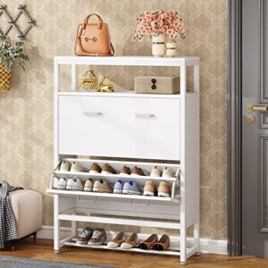 Tribesigns Shoe Cabinet with Flip Drawers, Wood Tipping Bucket Shoe Cabinet, Shoes Storage Cabinet with Open Shelf for Entryway Bedroom