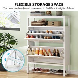 Tribesigns Shoe Cabinet with Flip Drawers, Wood Tipping Bucket Shoe Cabinet, Shoes Storage Cabinet with Open Shelf for Entryway Bedroom