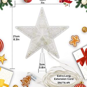 Christmas Tree Topper Lighted - Smart App Remote Control 7" LED Color Changing Star Tree Toppers Sync with Music, Dimmable, Timer, USB Plug in/Wire 16.4Ft Topper for Xmas Party Holiday Decorations