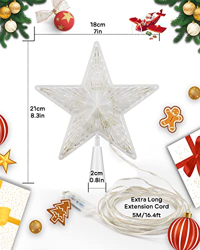 Christmas Tree Topper Lighted - Smart App Remote Control 7" LED Color Changing Star Tree Toppers Sync with Music, Dimmable, Timer, USB Plug in/Wire 16.4Ft Topper for Xmas Party Holiday Decorations