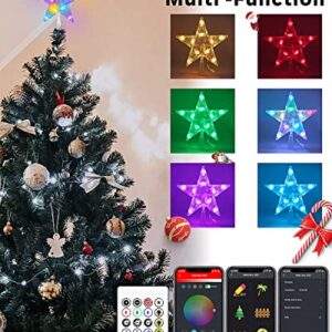 Christmas Tree Topper Lighted - Smart App Remote Control 7" LED Color Changing Star Tree Toppers Sync with Music, Dimmable, Timer, USB Plug in/Wire 16.4Ft Topper for Xmas Party Holiday Decorations