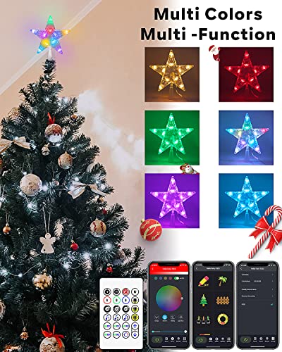 Christmas Tree Topper Lighted - Smart App Remote Control 7" LED Color Changing Star Tree Toppers Sync with Music, Dimmable, Timer, USB Plug in/Wire 16.4Ft Topper for Xmas Party Holiday Decorations