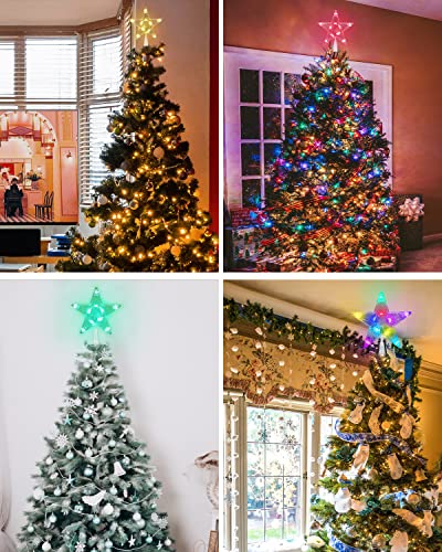Christmas Tree Topper Lighted - Smart App Remote Control 7" LED Color Changing Star Tree Toppers Sync with Music, Dimmable, Timer, USB Plug in/Wire 16.4Ft Topper for Xmas Party Holiday Decorations