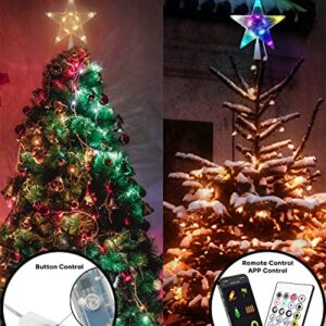 Christmas Tree Topper Lighted - Smart App Remote Control 7" LED Color Changing Star Tree Toppers Sync with Music, Dimmable, Timer, USB Plug in/Wire 16.4Ft Topper for Xmas Party Holiday Decorations