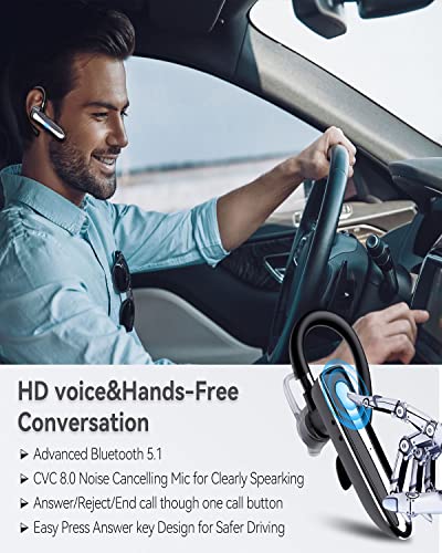 Bluetooth Headset Wireless Earpiece 2023 New Noise Canceling with Mic for Cell Phones, 80H Talking Time Hands-Free Bluetooth 5.1 Earpiece Charging Case in-Ear Wireless Earphones for Truck Driving