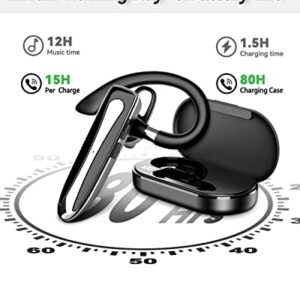 Bluetooth Headset Wireless Earpiece 2023 New Noise Canceling with Mic for Cell Phones, 80H Talking Time Hands-Free Bluetooth 5.1 Earpiece Charging Case in-Ear Wireless Earphones for Truck Driving