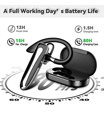 Bluetooth Headset Wireless Earpiece 2023 New Noise Canceling with Mic for Cell Phones, 80H Talking Time Hands-Free Bluetooth 5.1 Earpiece Charging Case in-Ear Wireless Earphones for Truck Driving