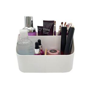 sunficon white bathroom tray makeup organizer cosmetic display case 3 detachable dividers office stationery storage holder countertop storage unit makeup box vanities office desk gift
