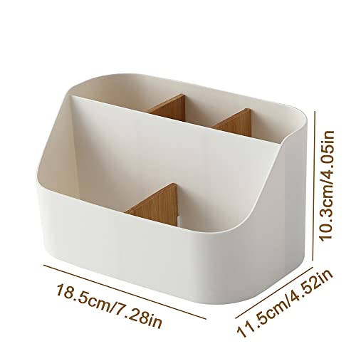 SUNFICON White Bathroom Tray Makeup Organizer Cosmetic Display Case 3 Detachable Dividers Office Stationery Storage Holder Countertop Storage Unit Makeup Box Vanities Office Desk Gift