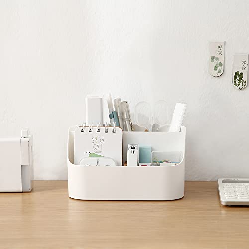 SUNFICON White Bathroom Tray Makeup Organizer Cosmetic Display Case 3 Detachable Dividers Office Stationery Storage Holder Countertop Storage Unit Makeup Box Vanities Office Desk Gift