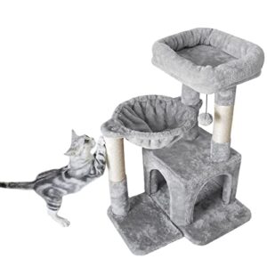 pesofer cat tree, small cat tower with sisal scratching post and hammock light gray