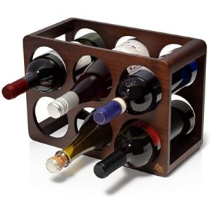 AURUM Wine Rack – 6 Bottle Wooden Wine Racks Countertop – Durable Black Walnut Wooden Wine Stand for Kitchen, Cellar, Office, Bar – Luxurious Wine Bottle Storage for Standard Bottles Holder Stand