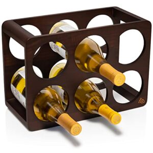 AURUM Wine Rack – 6 Bottle Wooden Wine Racks Countertop – Durable Black Walnut Wooden Wine Stand for Kitchen, Cellar, Office, Bar – Luxurious Wine Bottle Storage for Standard Bottles Holder Stand