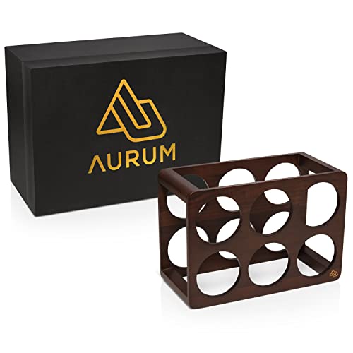 AURUM Wine Rack – 6 Bottle Wooden Wine Racks Countertop – Durable Black Walnut Wooden Wine Stand for Kitchen, Cellar, Office, Bar – Luxurious Wine Bottle Storage for Standard Bottles Holder Stand